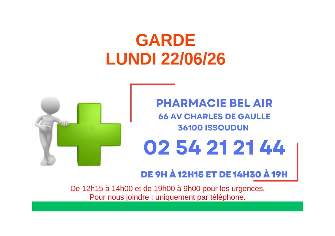 Garde lundi 22 juin 2026