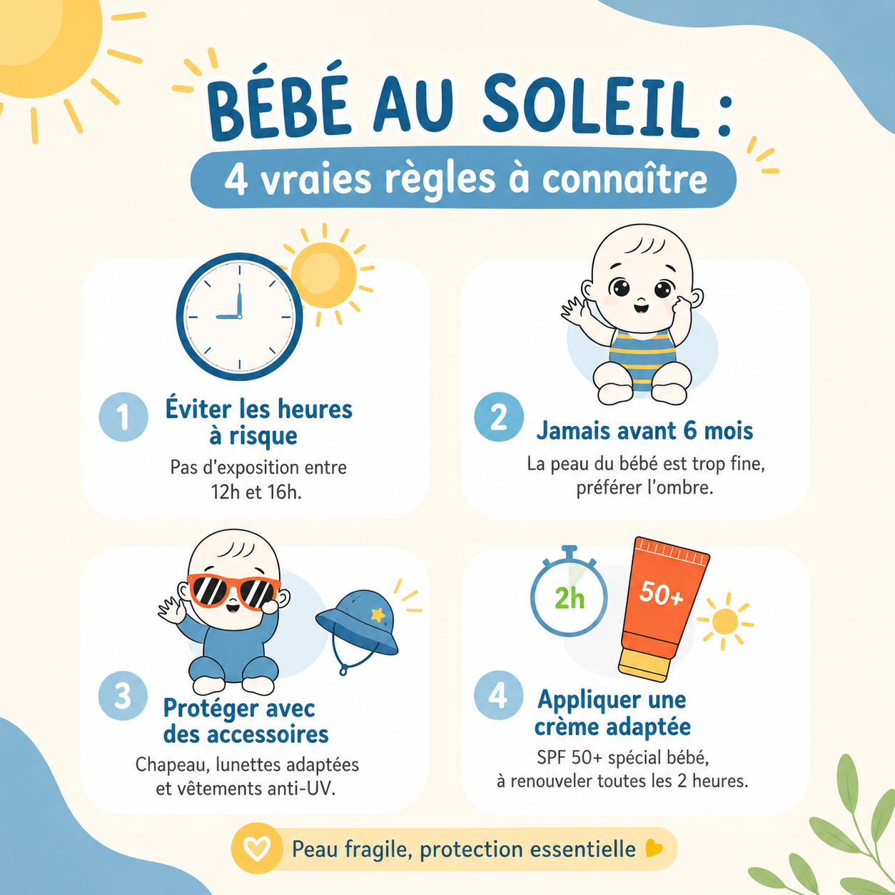 ☀️ Bébé au soleil : 4 règles essentielles à connaître 👶